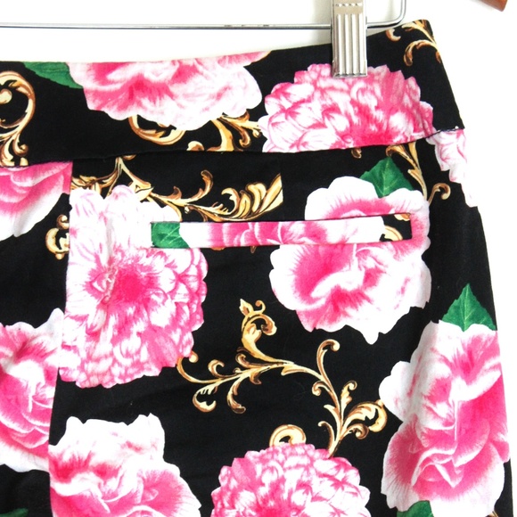 Capri's NY & Co Stretch Girlcore Pink Black Cabbage Floral Roses Career Casual - Picture 7 of 9